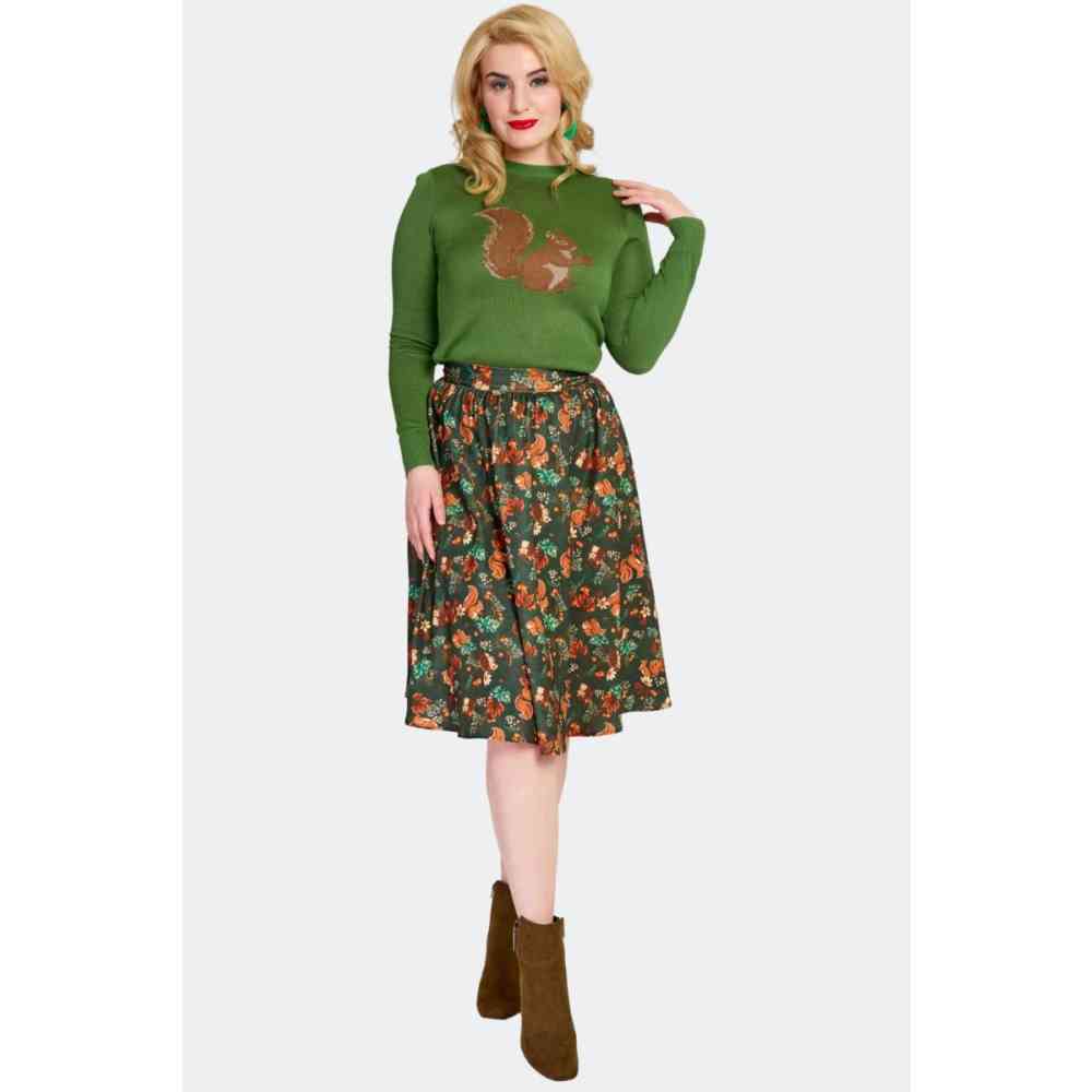 Voodoo Vixen - Woodland Print Flare Rok - Groen